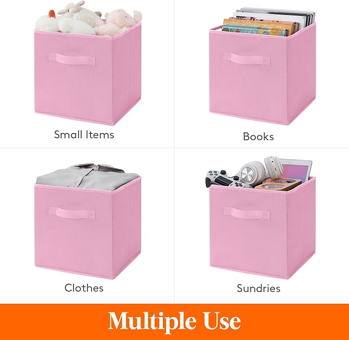 Lifewit Storage Cubes, Foldable Decorative Fabric Storage Baskets for Organizing Home Organizers with Handles for Shelves, Closet, 11 Inch Bins, 18L Pink, 12 Packs