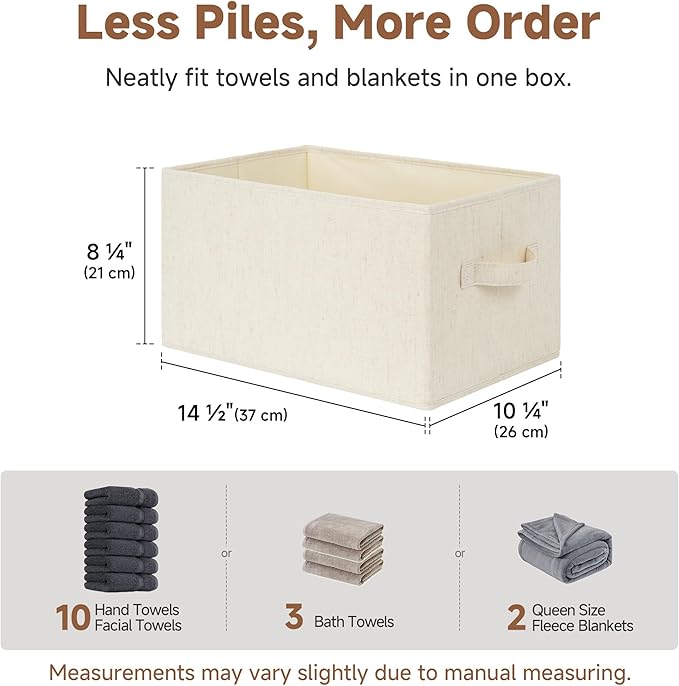 StorageWorks Storage Baskets for Shelves, Fabric Storage Bins, Closet Organization and Storage Basket, Organizer Bins for Clothes, Beige (Cotton-linen), 3-Pack, Large