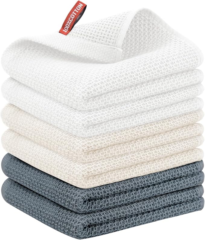 Nialnant 6 Pack Kitchen Hand Towels,Large 100% Cotton Kitchen Tea Towels,Dish Towels for Drying Dishes - 13x28 Inches,Multi Color