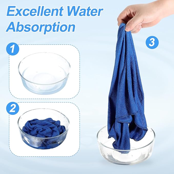 HARFINGTON 4 Pack Microfiber Cleaning Cloth, 10" x 10" Multi-Functional Cleaning Towels Reusable Absorbent Rags with Hook for Car Wash Kitchen Household Window Clean, Sapphire Blue