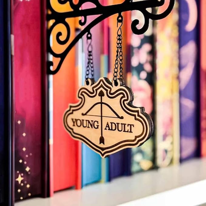 Book Nook Tavern Signs– Genre Shelf Labels with Hanging Brackets, Tavern-Style Book Nook Decor, Bookshelf Genre Signs for Home Library Book Dividers for Shelves,Home Library Book Dividers for Shelves (Young Adult)