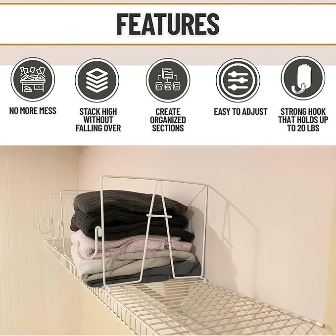 Evelots Wire Shelf Dividers - Extra Closet Organization and Storage for Home or Office -10 Pack- New Removable Hooks - Tall Shelf Separators - Easy to Clip -No Tool- Sturdy Coated Steel - 12 Inch Tall
