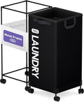 Caroeas Next-Gen 105L Matel Frame Laundry Basket with wheels, Heavy Duty Tall Rolling Laundry Hamper with Removable Wash Bag, Collapsible Freestanding Clothes Hamper (100L,Black,1Pack)