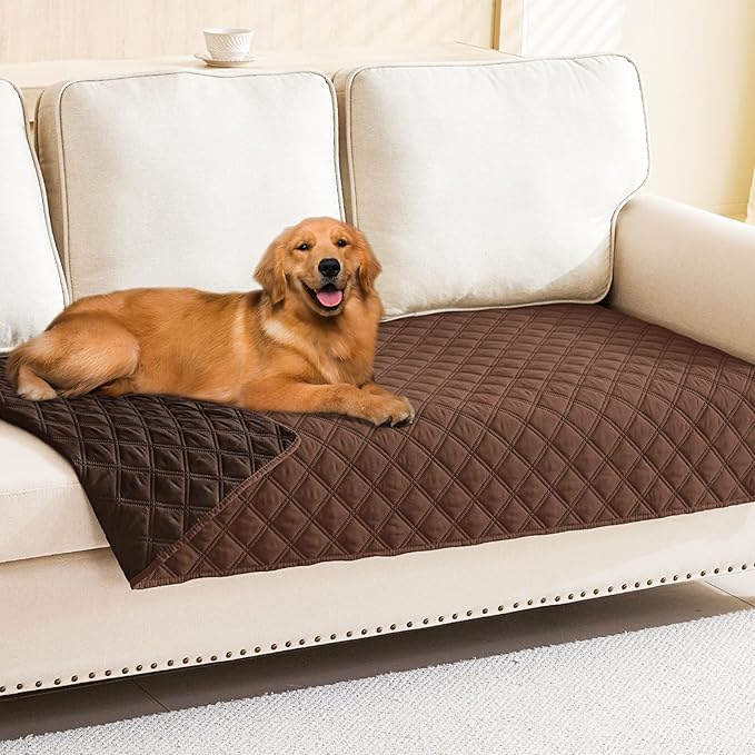 Smiry Waterproof Dog Bed Cover Pet Blanket, Soft Washable Dog Blanket for Furniture Bed Couch Sofa Reversible, Checkered (30"x90", Brown/Chocolate)