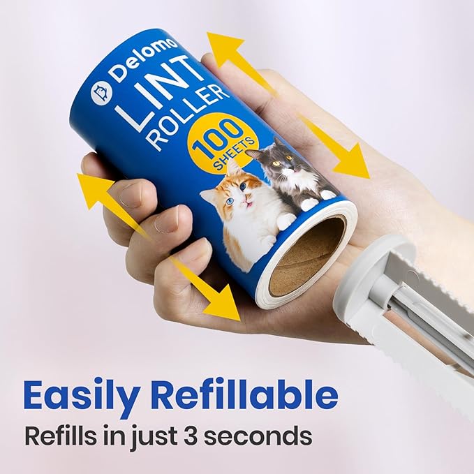 DELOMO Lint Roller 1,000 Sheets (5 Rollers + 5 Refills) - Lint Rollers for Pet Hair Extra Sticky, Mega Value Pet Hair Removal Tool for Clothes/Couch/Furniture/Car - Ideal Home Gift for Pet Owners