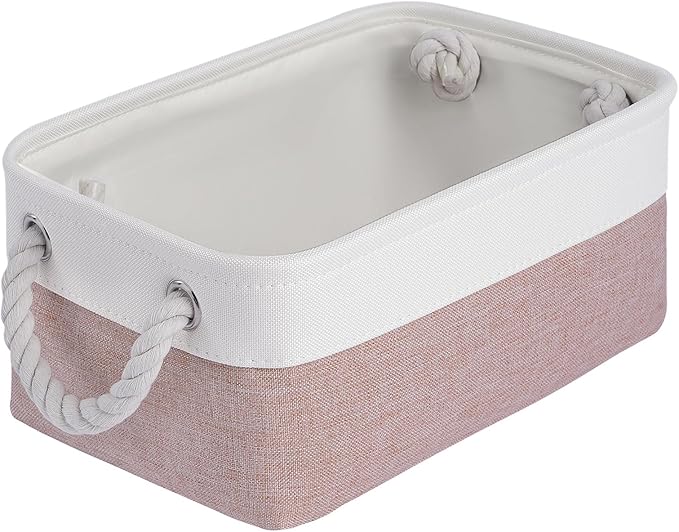 Storage Baskets for Shelves 11.8x7.9x5.2 Inch, Foldable Fabric Storage Bins with Handles, Small Storage Baskets for Organizing Closet, Office, Home Organization (1-Pack, White&Pink)