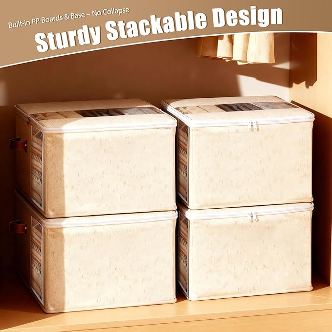 2 Pack Large Fabric Storage Baskets for Shelves, Basket Organizers and storage Bins with Handles for Home Organizing, Beige Decorative Collapsible Baskets for Clothes, Toys, and Blankets