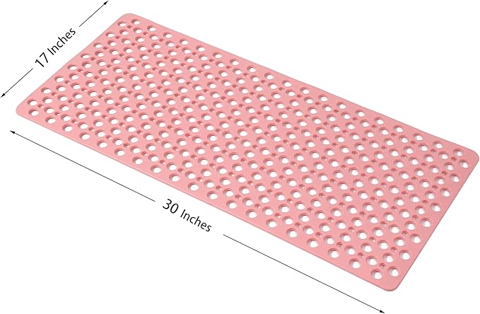 Nonslip Bathtub Mat Extra Soft TPE Bath Mat for Kids, Machine Washable Bathroom Shower Mat, Smooth/Non-Textured Tubs Only, 30L x 17W Inch (Pink)