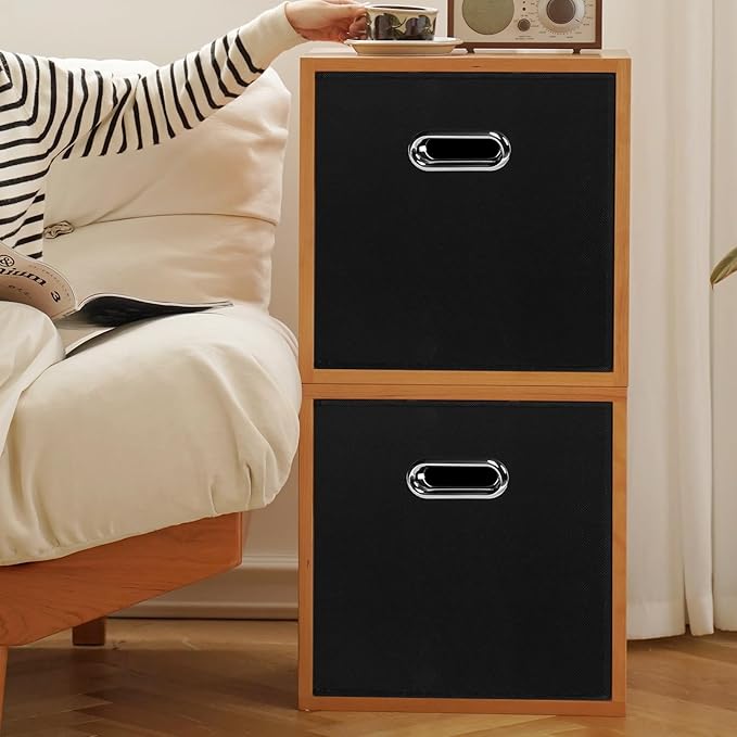 Foldable cube storage bins, Fabric Storage Box Cubes Organizer Baskets with Dual Handles for Home Organizer,Shelves,Closet,Set of 10,(Black)