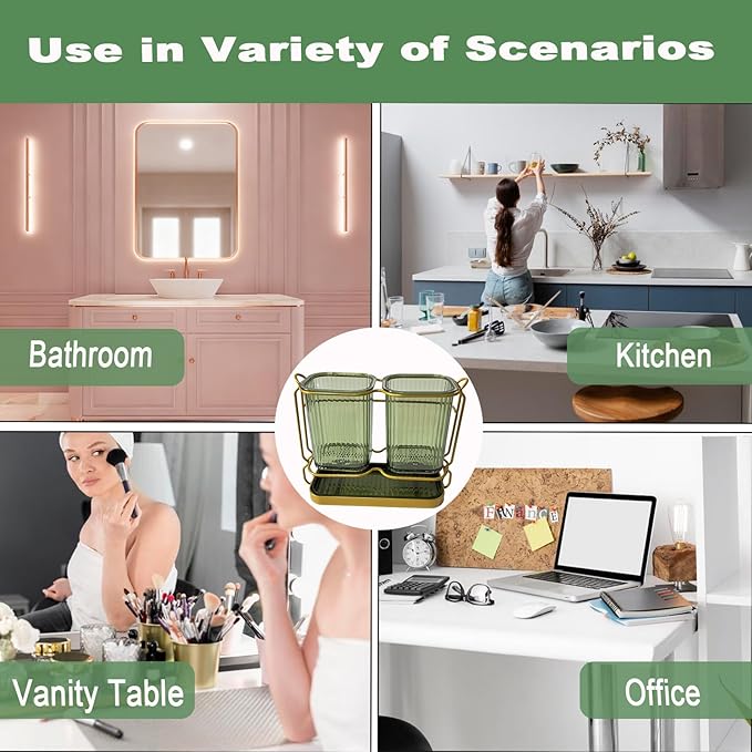 Christmas Green Toothbrush Holders for Bathrooms, 2 Cups Toothbrush Holders Wall Mounted, Bathroom Organizers and Storage, Bathroom Toothbrush Holder Set for Toothpaste Razors Toothbrush