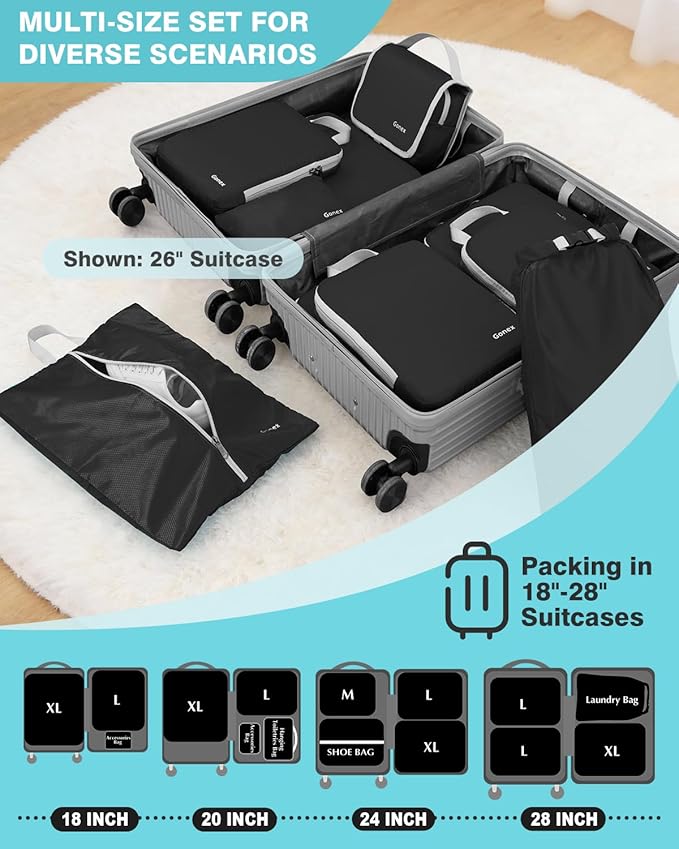 Gonex Compression Packing Cubes, 3pcs/4pcs Expandable Storage Travel Luggage Bags Organizers