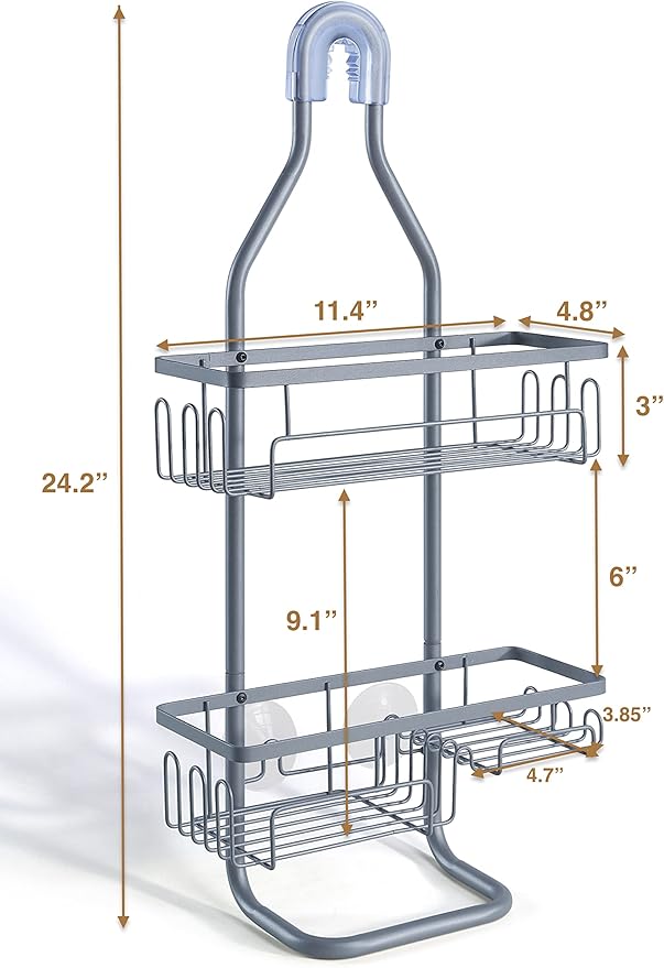 SunnyPoint Sturdy Tubing Structure Bathroom Hanging Shower Head Caddy Organizer (Standard, Grey)