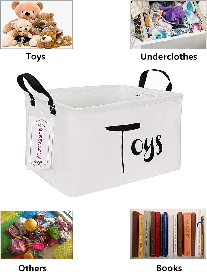 QUEENLALA Rectangular Laundry Hamper/Foldable Nursery Laundry Basket for Organizing/Storage Bin Baskets/Children Toy Office Bedroom/Toy Bin Closet Shelf Baskets（Rec-toys）