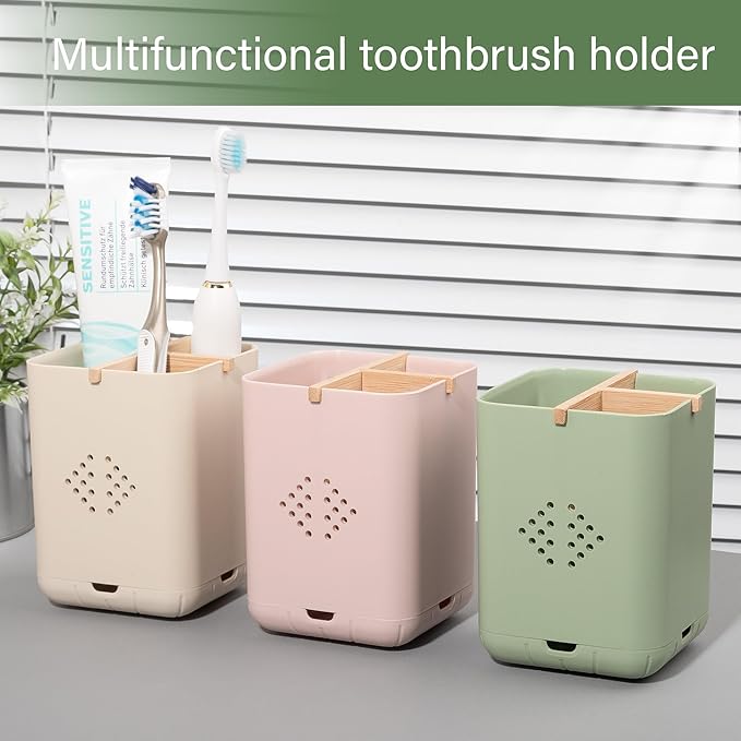 Toothbrush Holders for Bathrooms, Electric Toothbrush Holder Kids Toothbrush and Toothpaste Organizer for Countertop Vanity Accessories Storage (3 Slots Pink)