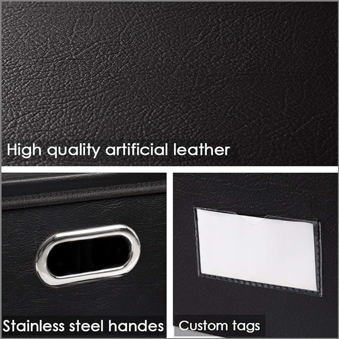 PRANDOM Foldable Storage Bins with Lids [5-Pack] Leather Fabric Collapsible Storage Boxes Organizer Containers Baskets Cube with Cover for Bedroom Closet Office Nursery Black (14.9x10.8x10)