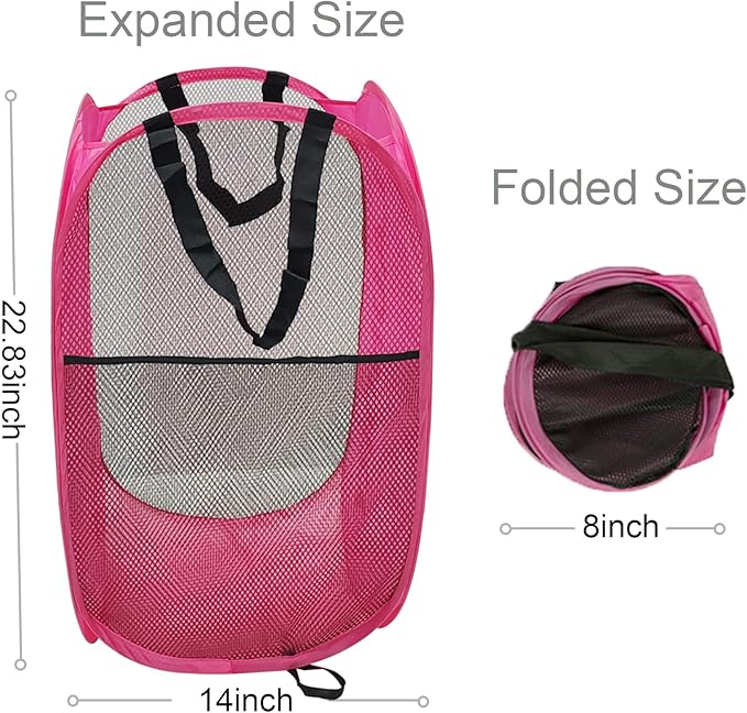 Larpur Pop Up Laundry Baskets, 2 Pack Mesh Laundry Hampers Collapsible Clothes Hampers for Home, Dorm, Travel (Pink + Blue)