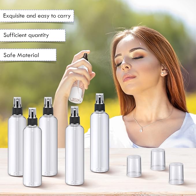 Eccliy 32 Pcs 8 oz Spray Bottles Fine Mist Plastic Spray Bottles Clear Empty Sprayer Hairs Refillable Travel Sprayer with Pump Cap for Cleaning Oils Travel Perfumes(Black,Clear)