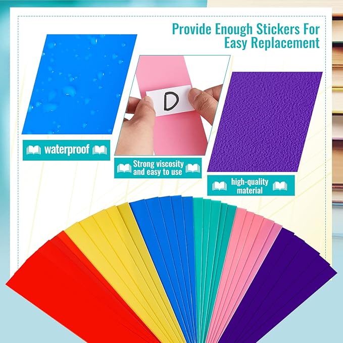 Chinco 72-Piece Library Dividers with Stickers, Assorted Colored Plastic Book Shelf Markers
