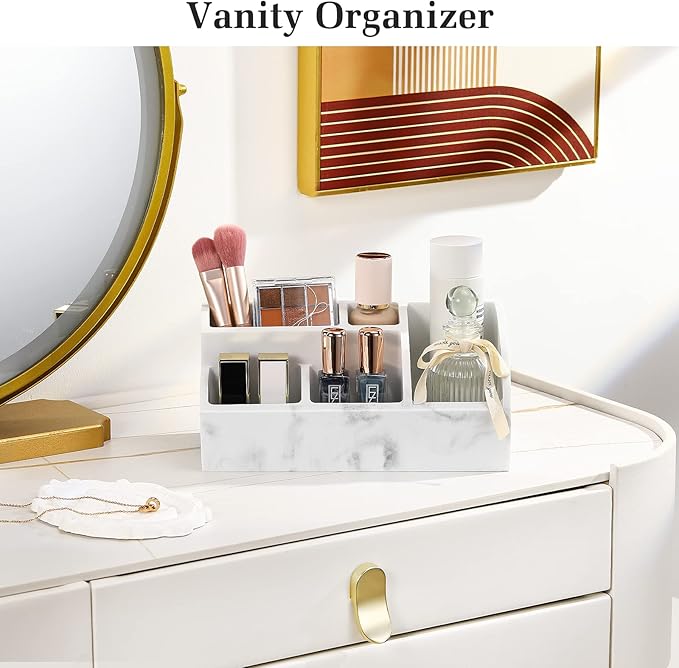 Luxspire Electric Toothbrush Holders, Bathroom Organizer Countertop Caddy 5 Slots Resin Large Toothbrush Holder Caddy Toothpaste Razor Marble Toothbrush holders for Bathroom Accessories, Gravel White