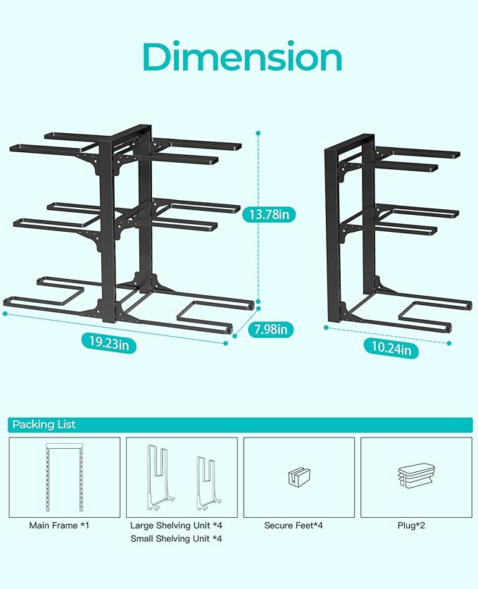 ORDORA 6-Tier Pots and Pans Organizer under Cabinet, Kitchen Cabinet Organizers and Storage, Heavy Duty Pots and Pan Storage Rack Organizer inside Cabinet, Adjustable Pot Rack