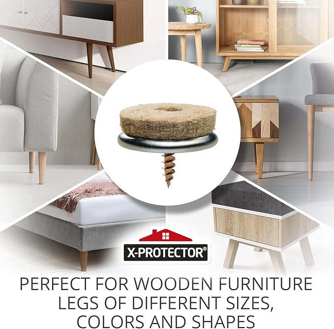 Screw-On Felt Furniture Pads X-Protector 24 PCS – 0.95” Chair Leg Floor Protectors for Hardwood Floors – Premium Chair Glides – Beige Floor Protectors for Chairs – The Best Furniture Sliders!