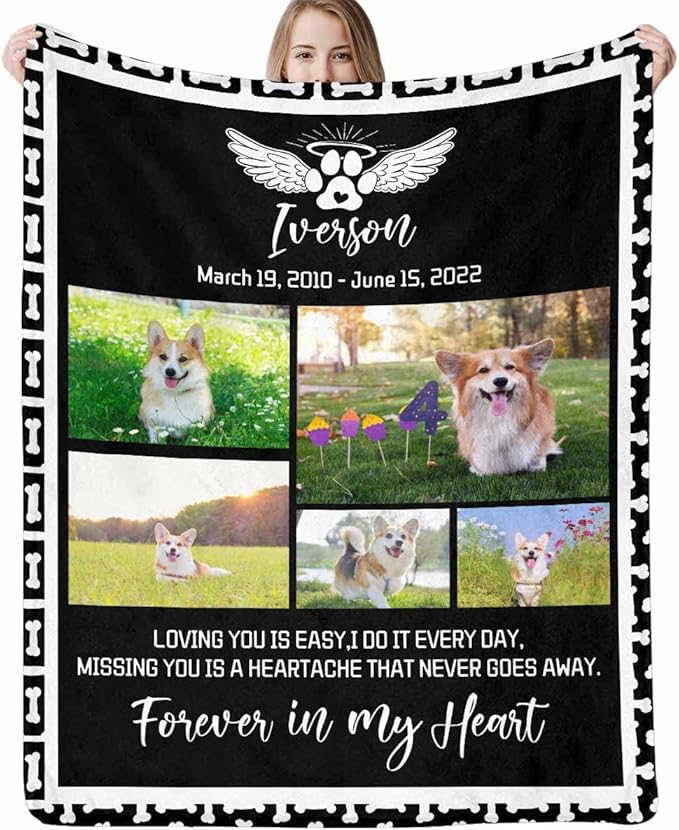 D-Story Pet Memorial Gifts - Dog Memorial Blanket Personalized with Photo - Pets Remembrance Sympathy Gift for Who Loss of Dog - Custom Dogs Passed Away Ornament with Picture Blankets