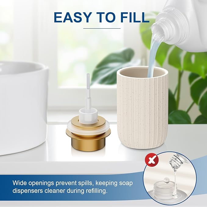 Ceramic Foaming Soap Dispenser, 12 oz Bathroom Foam Hand Soap Dispenser, Refillable Lotion Soap Dispenser with Removable Pump for Kitchen Hand Wash Dispenser, Modern Home Decor(2Pack-Speckled Beige)