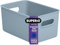 Superio Ribbed Collection - Decorative Plastic Basket Open Home Storage Bins Organizer, Medium Blue (1 Pack) Container Boxes for Organizing Closet Storage Bins for Shelves Drawer Shelf 5 Liter