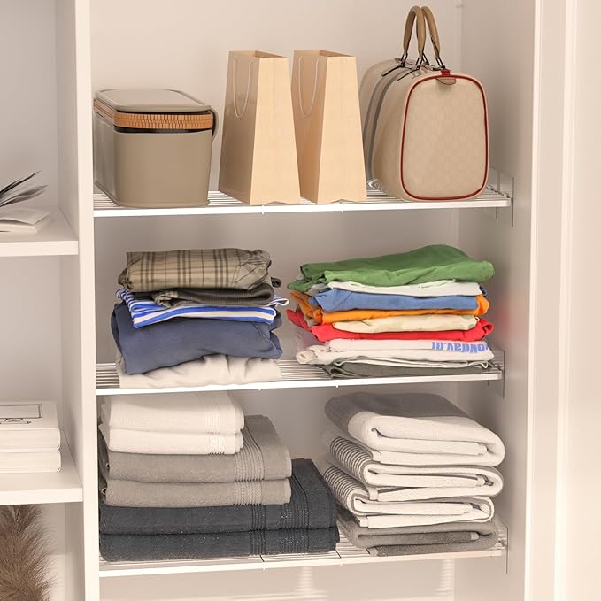 SANNO Tension Shelf Organizer for Closet, Adjustable 17-31" with Heavy-Duty Adhesive - DIY Expandable Shelf Dividers for Cabinet, Pantry, Wardrobe, Kitchen, 3 Pack