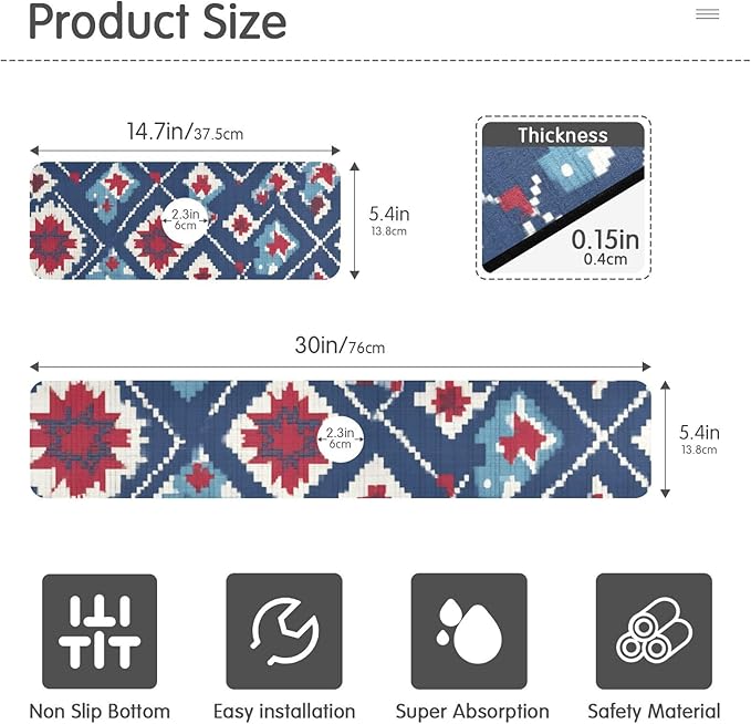 Kitchen Sink Splash Guard 1 PC 30 Inch Sink Faucet Mat Splash Guard for Bathroom Countertop Water Absorbent Foldable Cuttable Soft Washable Vintage Blue Floral Patriotic