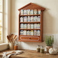 Chunful Vintage Spice Village Wooden Rack 22 x 17 x 4 Inches with 4 Shelves and Drawer for Wall Mounting Kitchen Storage Spice Village Display Shelf for 24 Jars, Shelf Only (Brown, Classic)