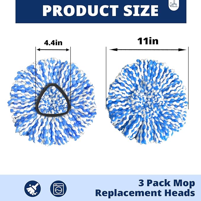 Spin Mop Replacement Head, 3 Pack Mop Replacement Head, Easy Cleaning, Microfiber, Spin Mop Refills, Machine Washable