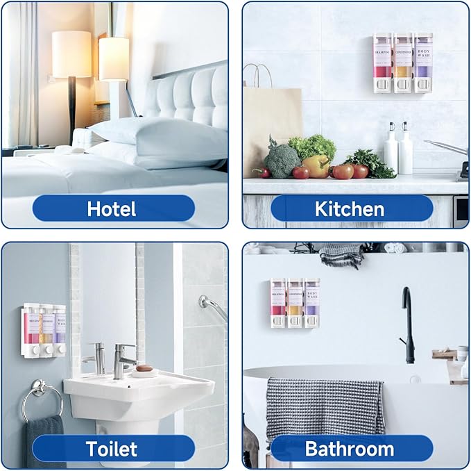 Shower Soap Dispenser Wall Mounted No Drill Shampoo Dispenser for Shower Wall Shampoo and Conditioner Dispenser Bathroom Hote 3 * 300ml White with 3 Labels