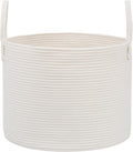 115L Extra Large Blanket Basket for Living Room - Woven Cotton Rope Laundry Hamper with Reinforced Handles - Storage Bin for Pillows, Comforters & Toys - Machine Washable,White