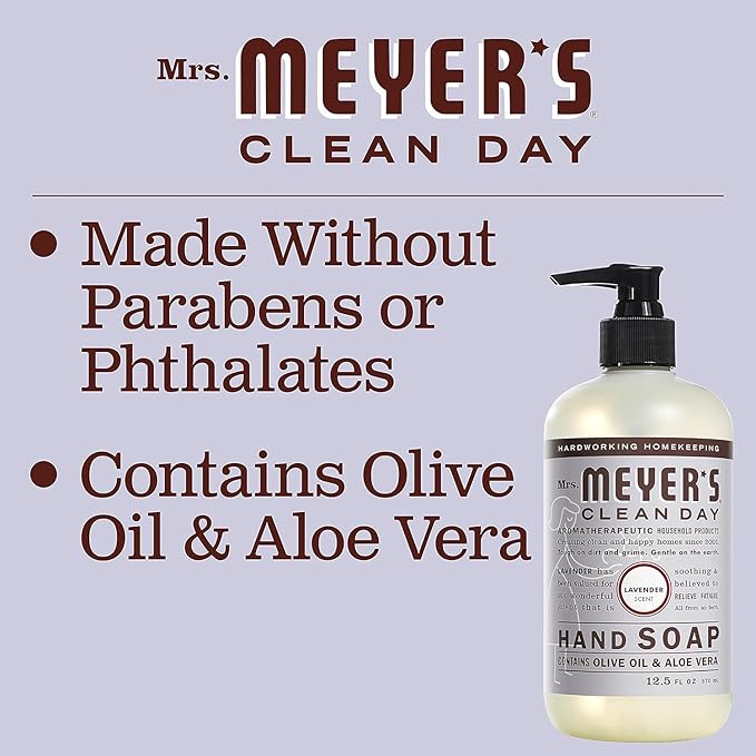 MRS. MEYER'S CLEAN DAY Hand Soap Refill, Made with Essential Oils, Lavender, 33 fl. oz - Pack of 6