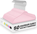 Pink Velvet Kids Hangers 50 Pack - 11" Ultra Thin Non-Slip Clothes Hangers for Baby/Toddler/Daycare | 360° Rotating Hooks, Space-Saving Nursery Organization