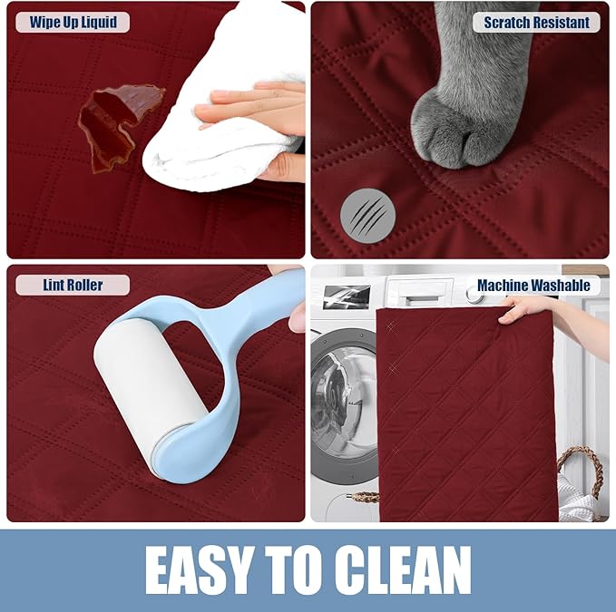 Smiry Waterproof Dog Bed Cover Pet Blanket, Soft Washable Dog Blanket for Furniture Bed Couch Sofa Reversible, Checkered (40"x70", Wine Red/Wine Red)