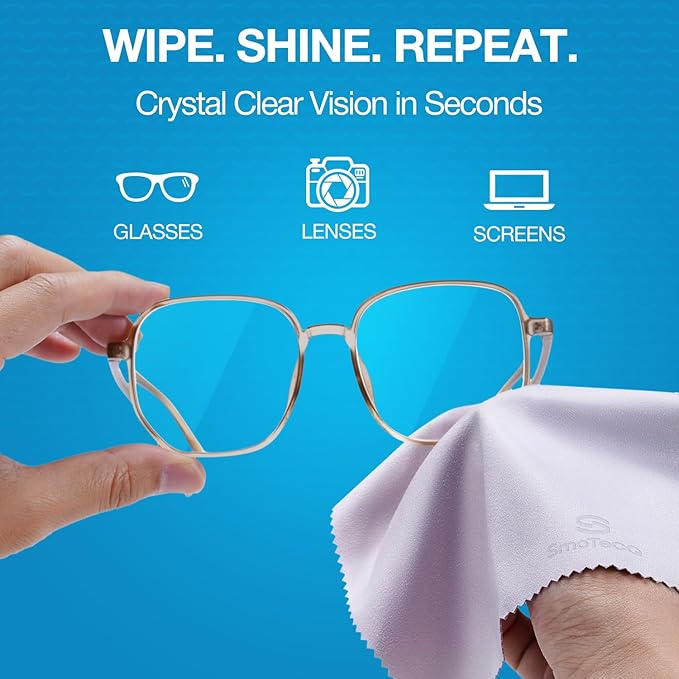 SmoTecQ 12 Pack Microfiber Lens Cleaning Cloths – Ultra-Soft, Scratch-Free Eyeglass Cloths for Glasses, Screens & Cameras – 7×6 in, Assorted Colors