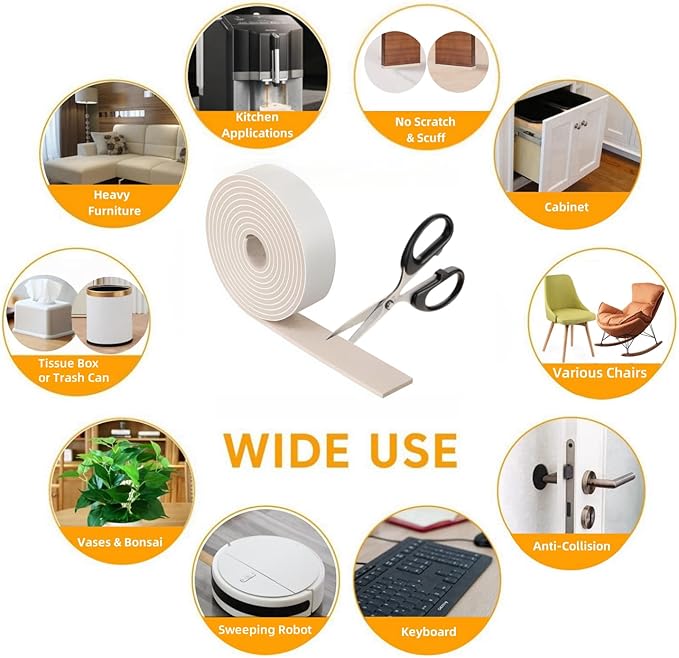 Felt Strips with Adhesive Backing – Furnigear Heavy Duty Cuttable Felt Tape Roll Furniture Pads for Chair Legs - Protecting Hardwood Floors, Chair Wall Protector (Beige, 120 x 1 x 0.14 Inch)