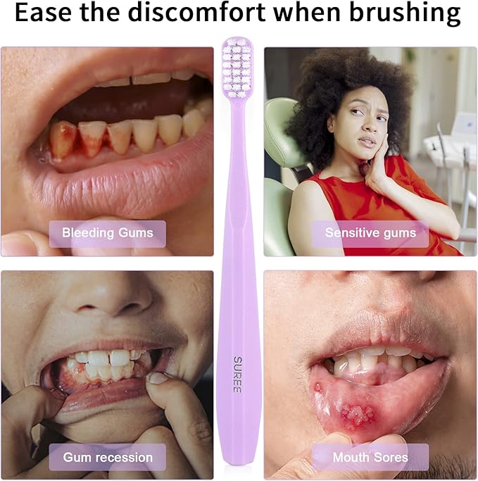 SUREE Extra Soft Toothbrush for Sensitive Teeth and Gums (5 Pack), Ultra Soft Toothbrush with 10000 Micro Nano Bristles for Adults and Elderly
