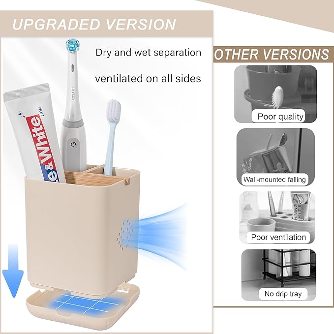Toothbrush Holders for Bathrooms, Electric Toothbrush Holder Kids Toothbrush and Toothpaste Organizer for Countertop Vanity Accessories Storage (3 Slots Cream)