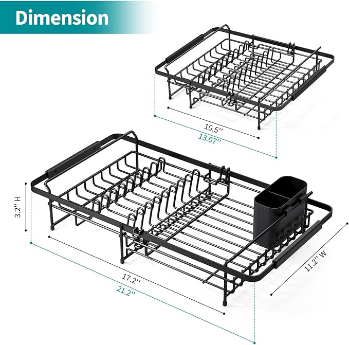 Expandable in Sink Dish Drying Rack - Adjustable Dish Rack Over Sink, Rustproof Dish Drainer for Kitchen Counter, Dish Strainer with Utensil Holder, Fit Kitchen for 13"-18"