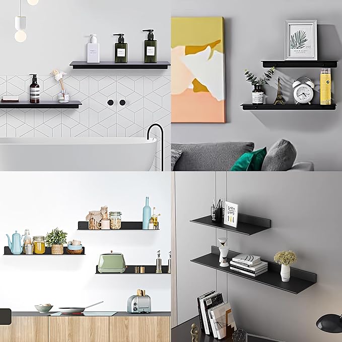 HNVNER Adhesive Shower Caddy 2 Pack, Metal Shower Shelves for Inside Shower 30cm, Black Bathroom Shelves Wall Mounted, No Drilling Bathroom Organizer