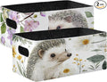 Closet Storage Bins 2 Pcs Felt Open Home Storage Containers Organizer with Handles Collapsible Shelf Basket for Home Office Craft Room Classroom Fabric Hedgehogs Flowers Purple