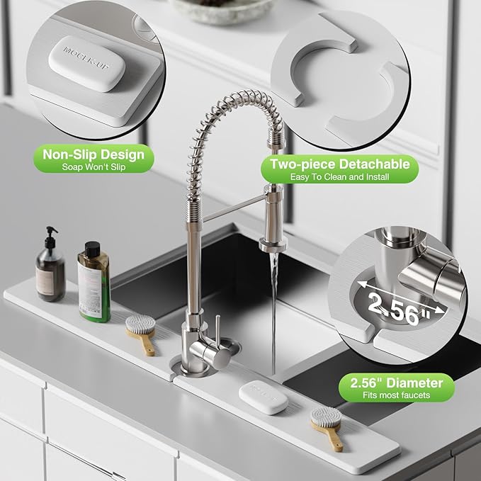 30" x 4" Stone Faucet Mat for Kitchen Sink, Quick Drying Diatomite Sink Tray, Faucet Sink Splash Guard for Prevents Moisture Buildup (White)