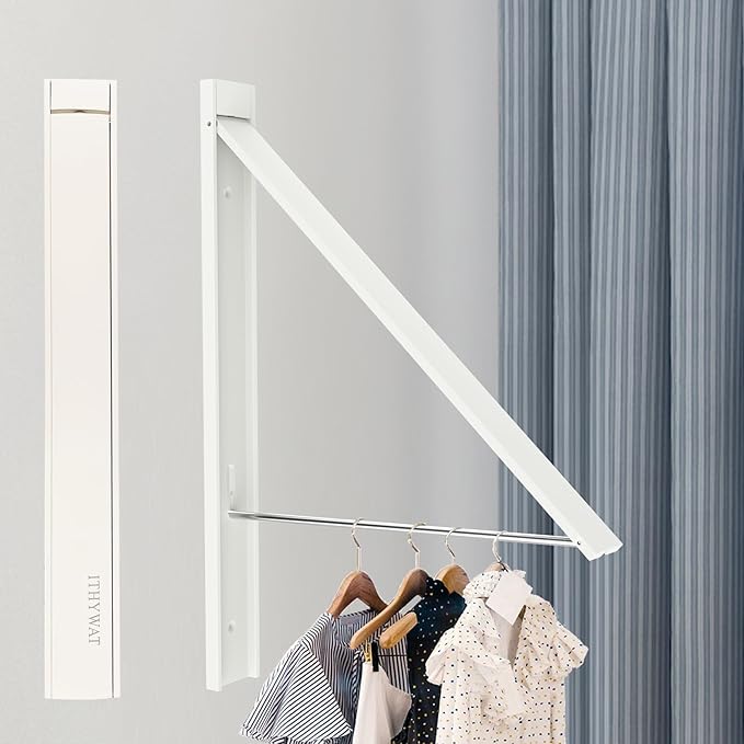 Ithywat Retractable Clothes Drying Rack，Space Saver Wall Mounted Folding Hanger for Laundry Room, Closet Storage Organization, Easy Installation Aluminum Dryer White