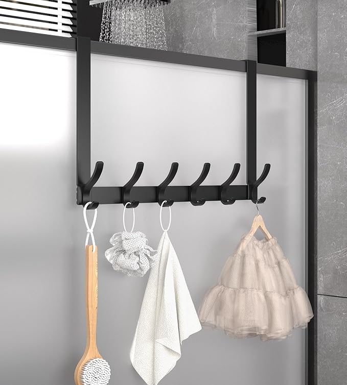 CHAUNCEY HOME Long Over The Door Hooks Hanger with 15.75" Arms for Easier Access by Shorter, Heavy Duty Door Hanger for Coat, F16U, Fits Standard 1 3/8'' Doors, Towel Racks for Bathroom, Black