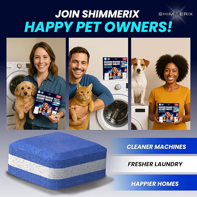 Washing Machine Cleaner Tablets for Pet Owners - Front & Top Load Washer Deep Cleaning - Septic Tank Safe - HE Support - Remove Stubborn Pet Hair - Eliminates Pet Smells - Prevents Pet Dander Build-up