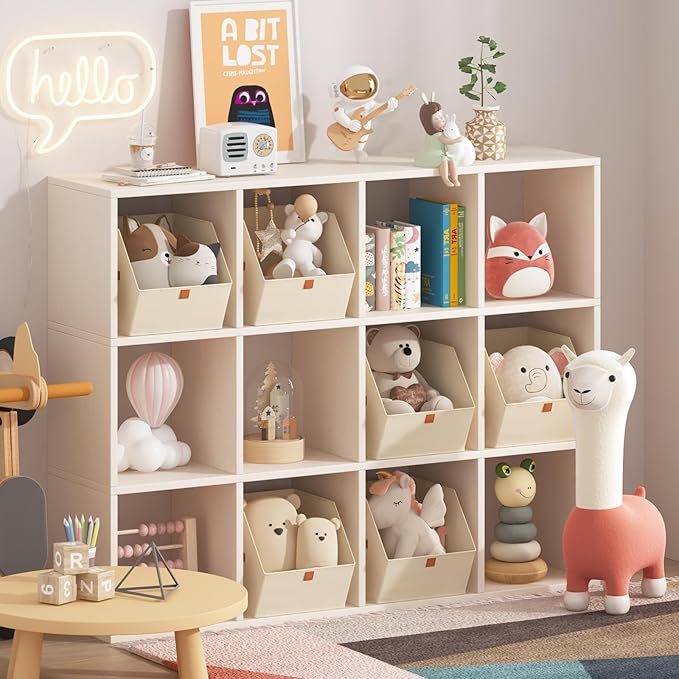 Fabric Closet Storage Cubes - 6 Pack Square Storage Bins with Dual Handles for Clothes, Towels, Toys, Cube Storage Organizers for Bedroom, Nursery, Shelves, Closet, Small Spaces, Beige