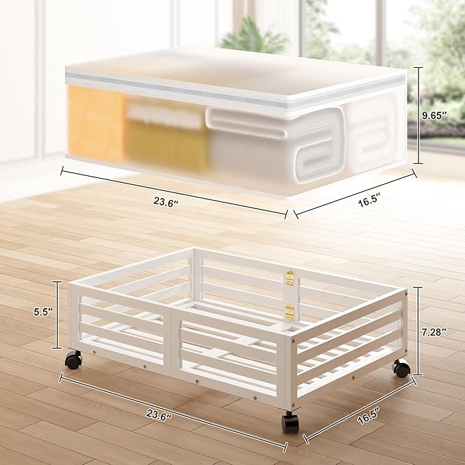 Under Bed Storage with Wheels-Large Bamboo Underbed storage Containers with Large Dust Bag Stackable Under the Bed Shoe Storage Bins for Clothes Books Bedding (2 Packs White, 23.62"L×16.54"W× 6.51"H)